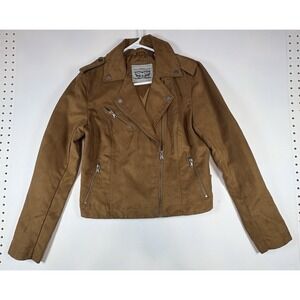 Levis Strauss asymmetric zip tan jacket Sz S Biker Moto